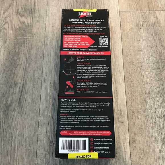 EASYFEET Orthotic Sports Shoe Insoles with Hard Arch Support M 8.5-10 / W 9.5-11 - Picture 3 of 6